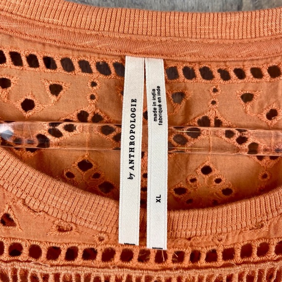 By Anthropologie Eyelet Embroidered Lace Top in Terracotta Size Extra Large. - Picture 9 of 14
